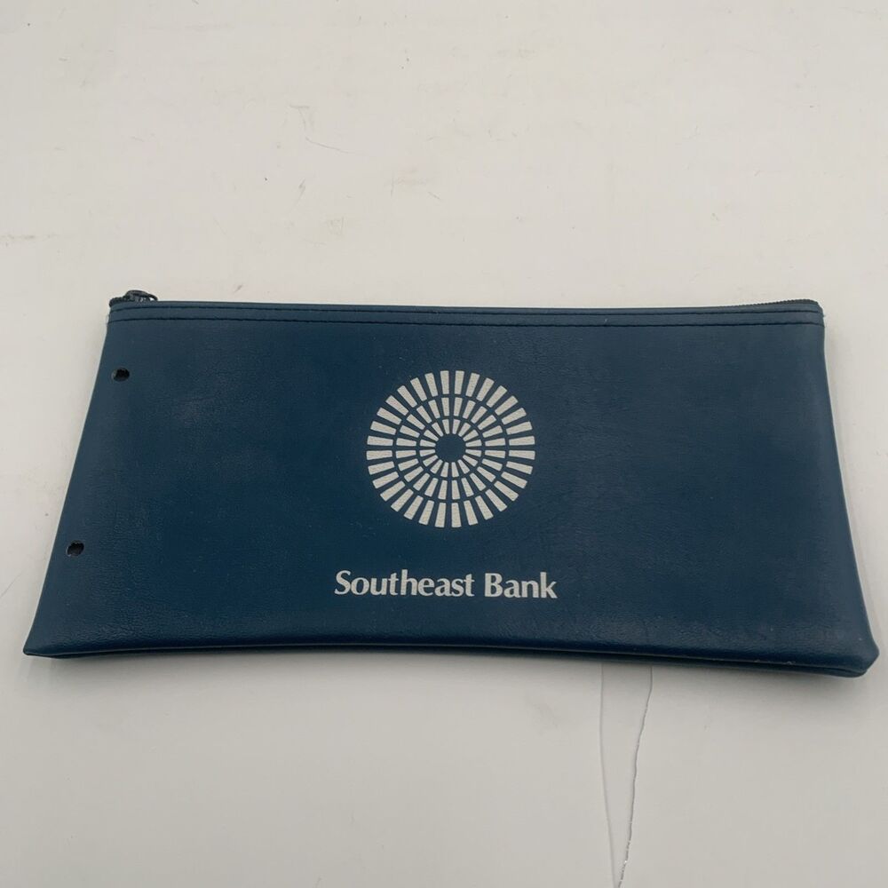 Vintage Southeast Bank Zipper Cash Money Deposit Bag Pouch Blue/White w/Logo